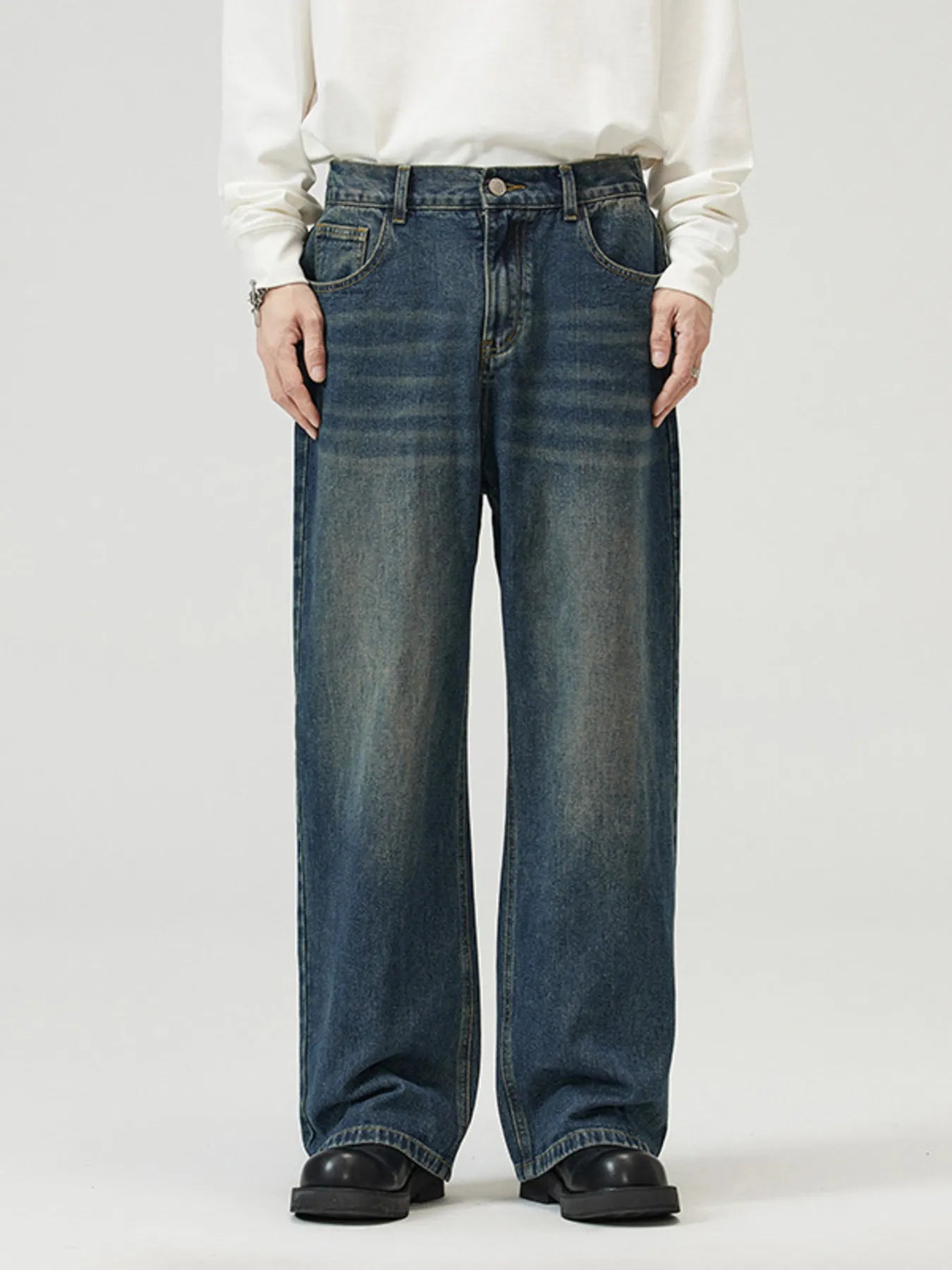men's men's full size washed straight jeans plus size - extra view