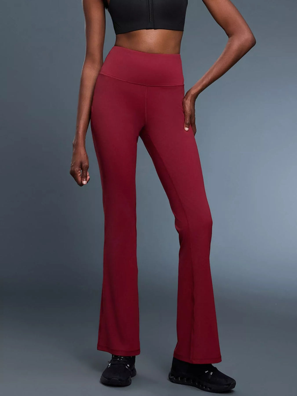 women's high-waisted flare active pants - styled view