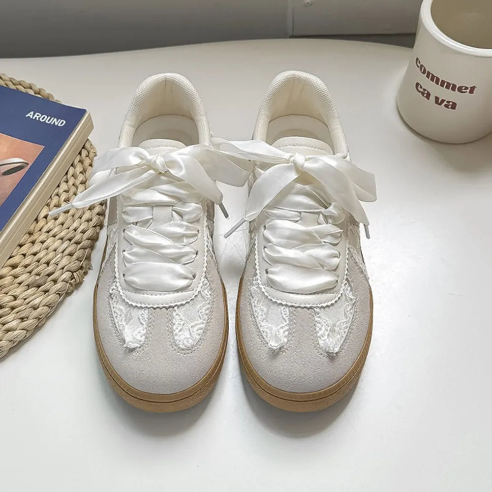 Round Toe Flats Sneakers Beige