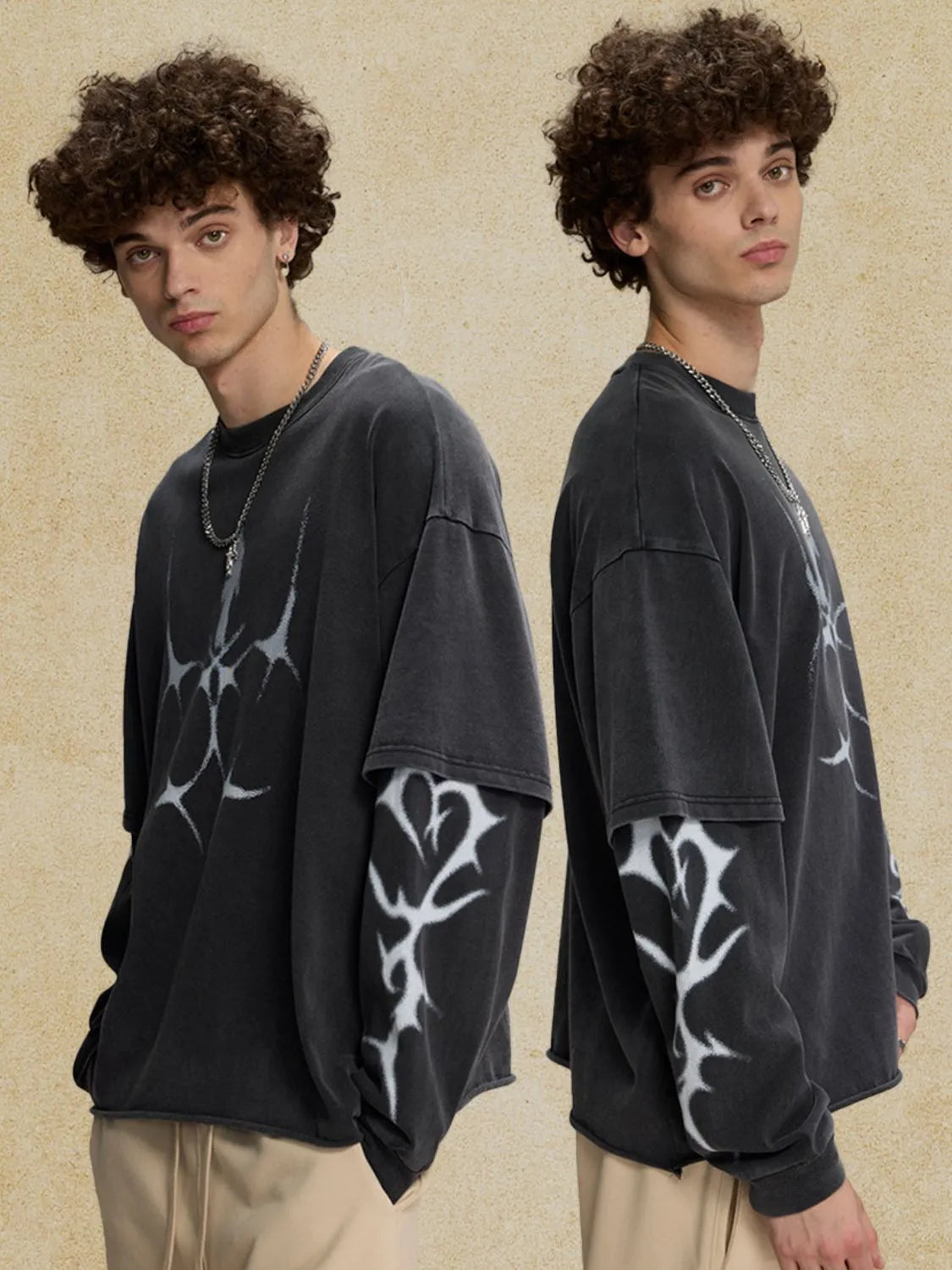 men's round neck long sleeve oversized t-shirt men’s athletic top