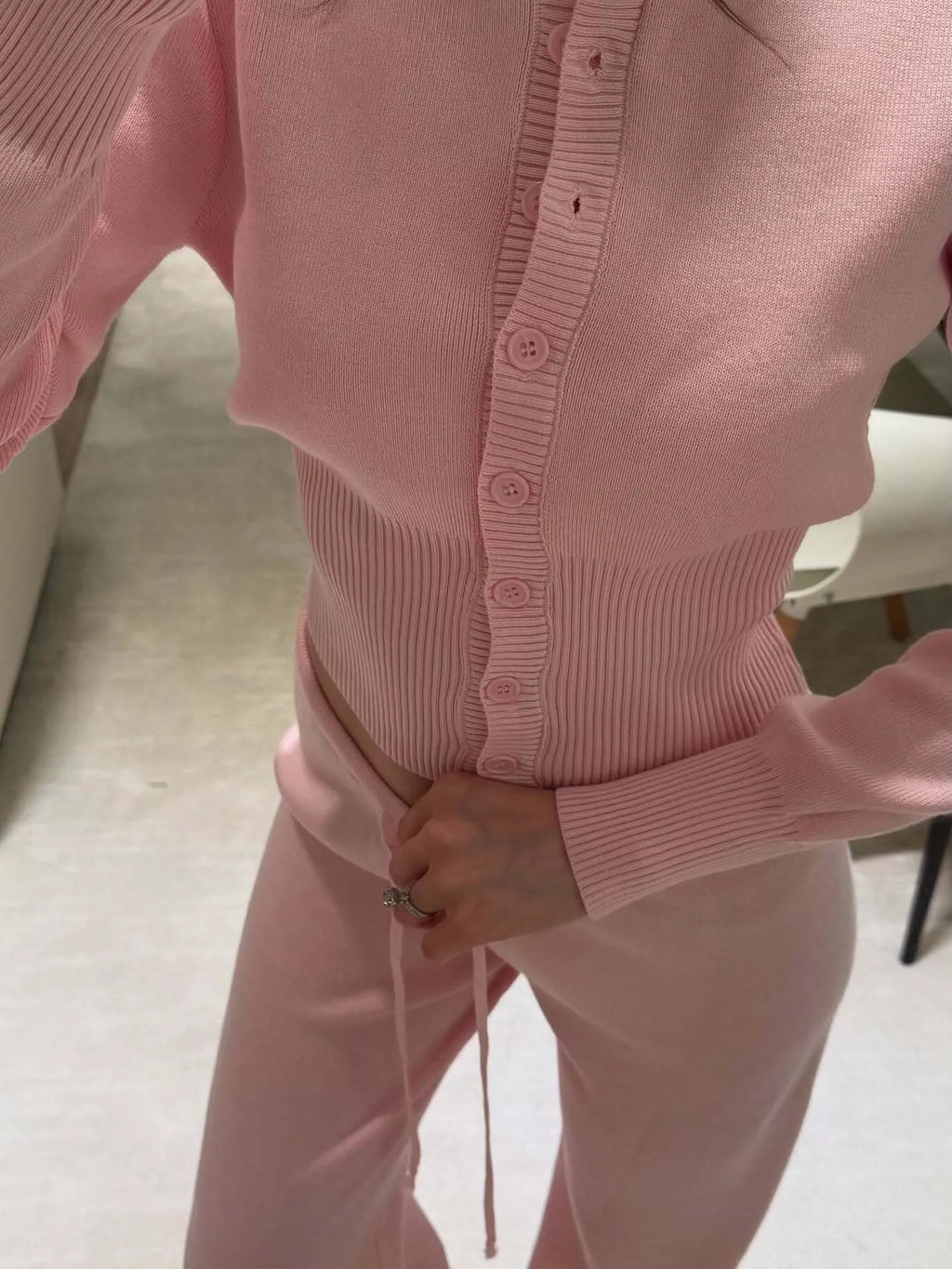 women's button up cardigan and pants knit set - additional image