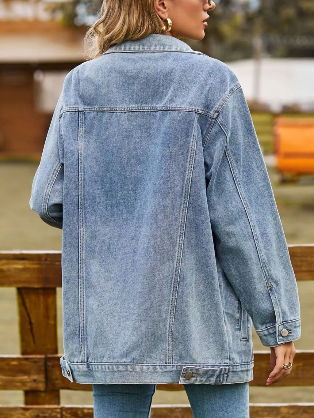 women's button down washed denim jacket - additional image