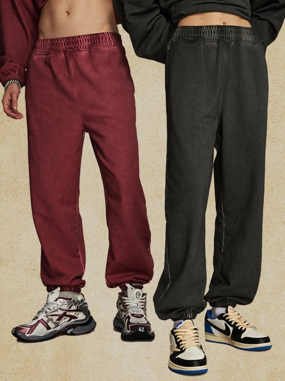 men's elastic waist joggers styled as a men’s activewear