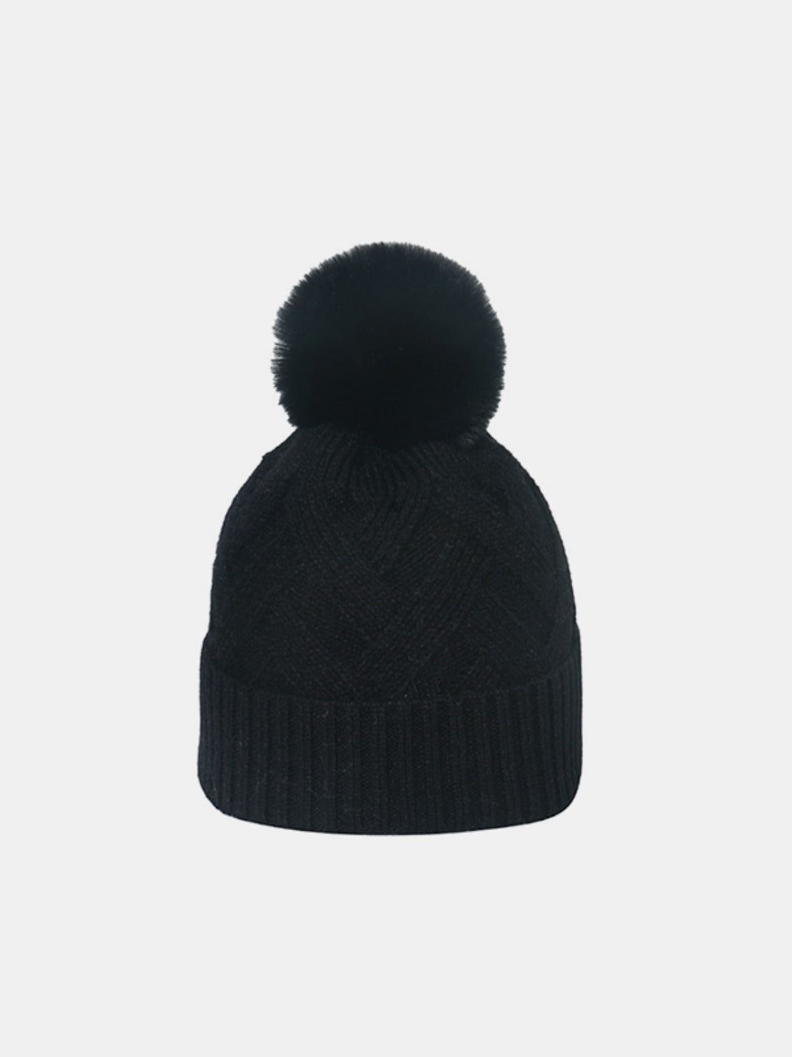 Roll Rim Hat with Pompom Black One Size