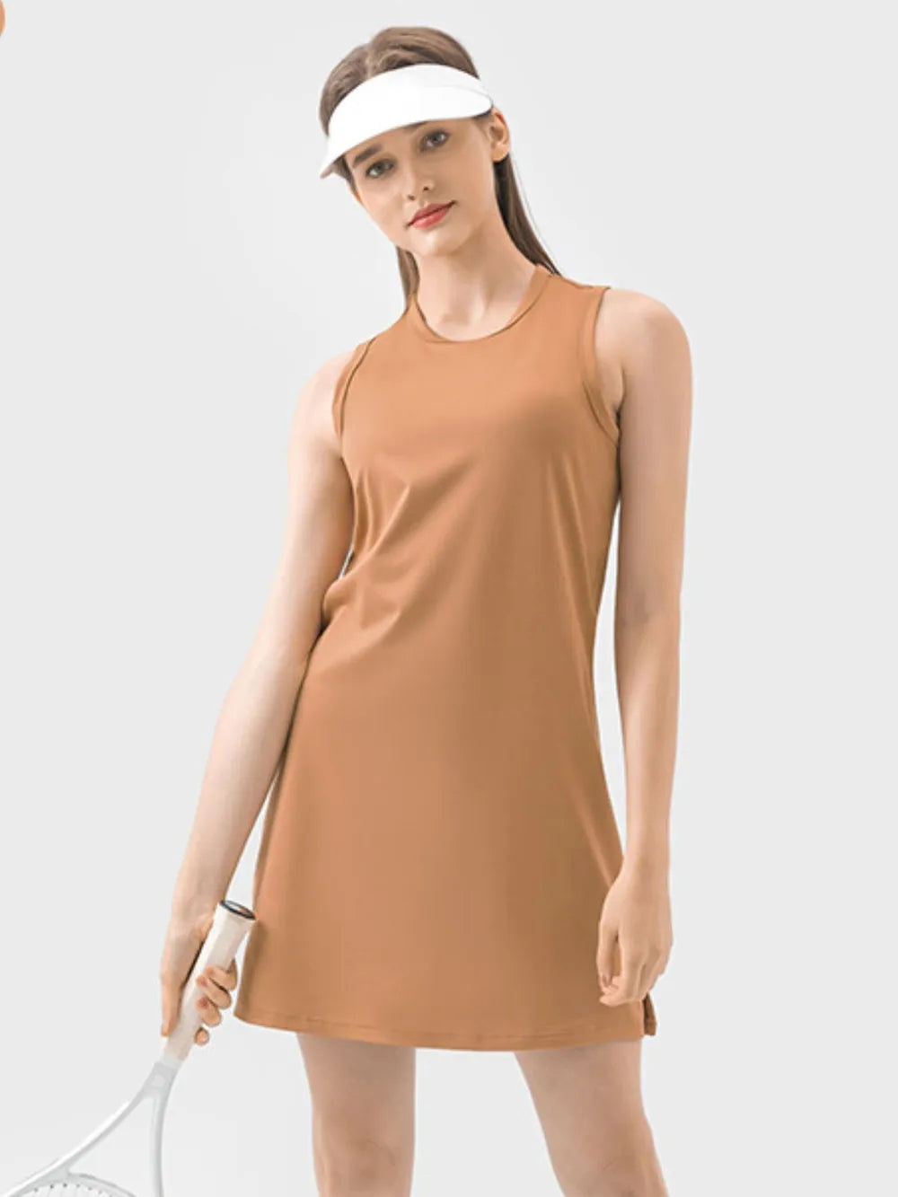 women's millennia round neck sleeveless active dress - back view