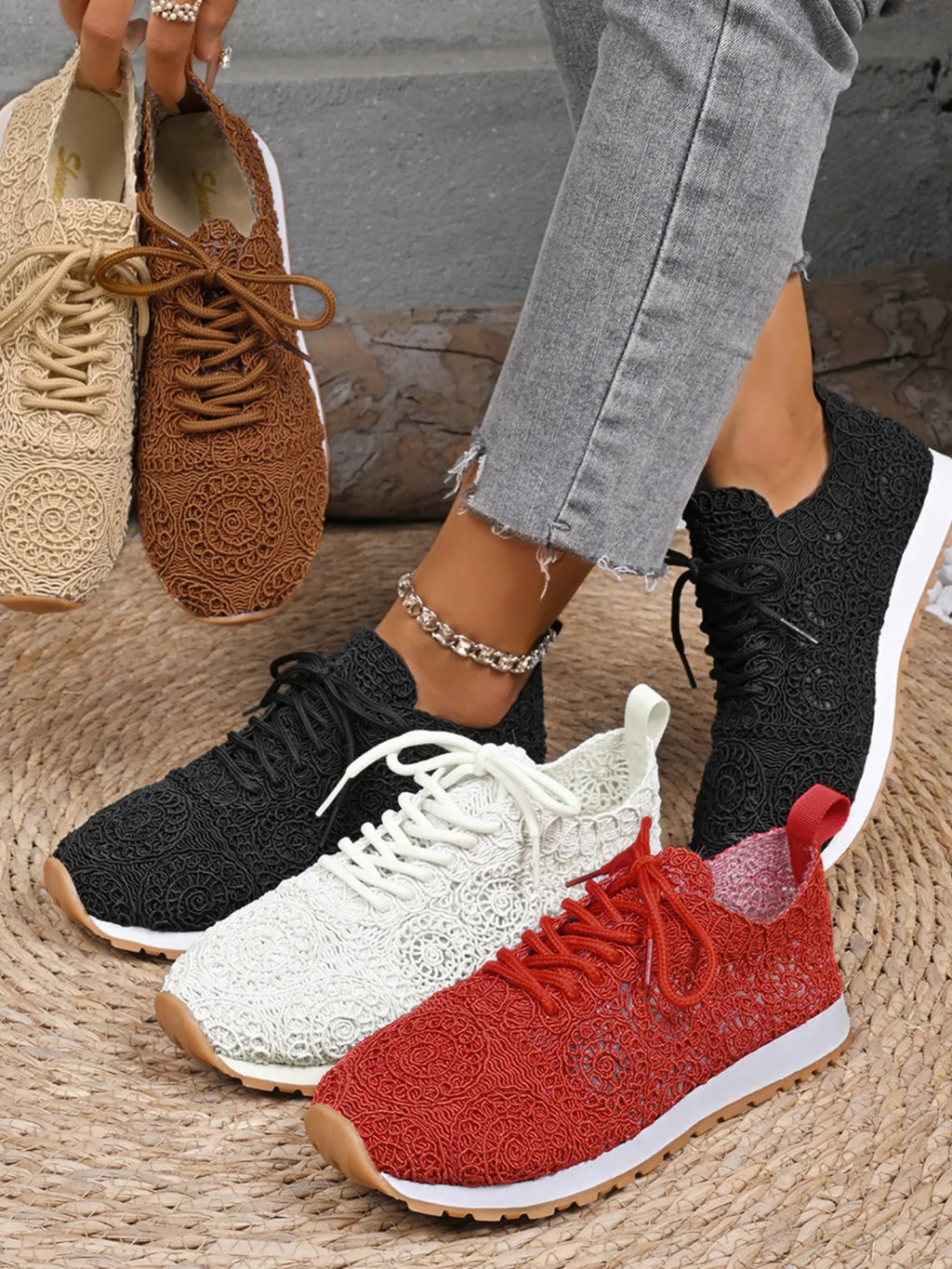 women's mesh lace up sneakers - front view