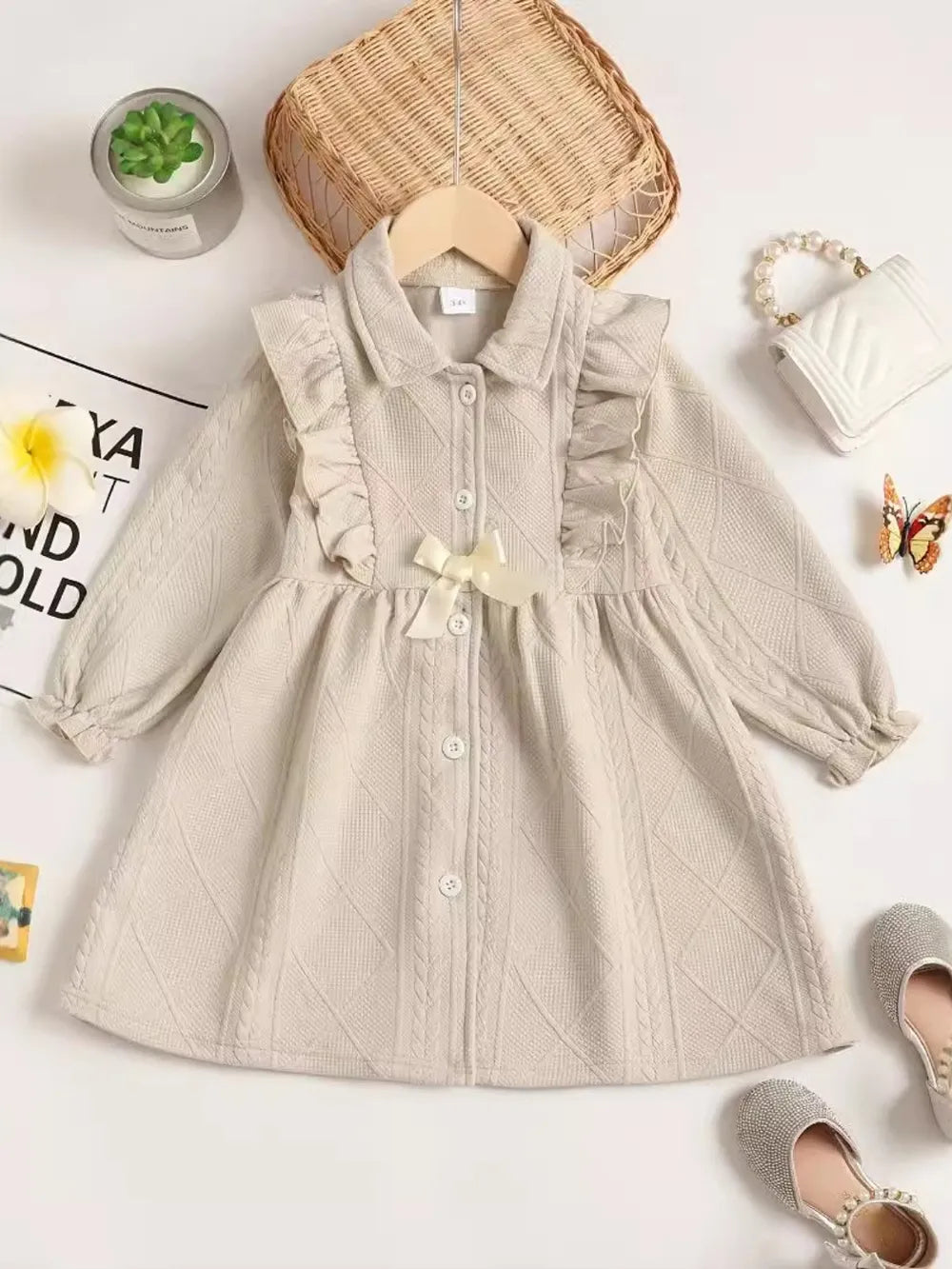 children's ruffled bow collared neck dress — stylish clothing for kids
