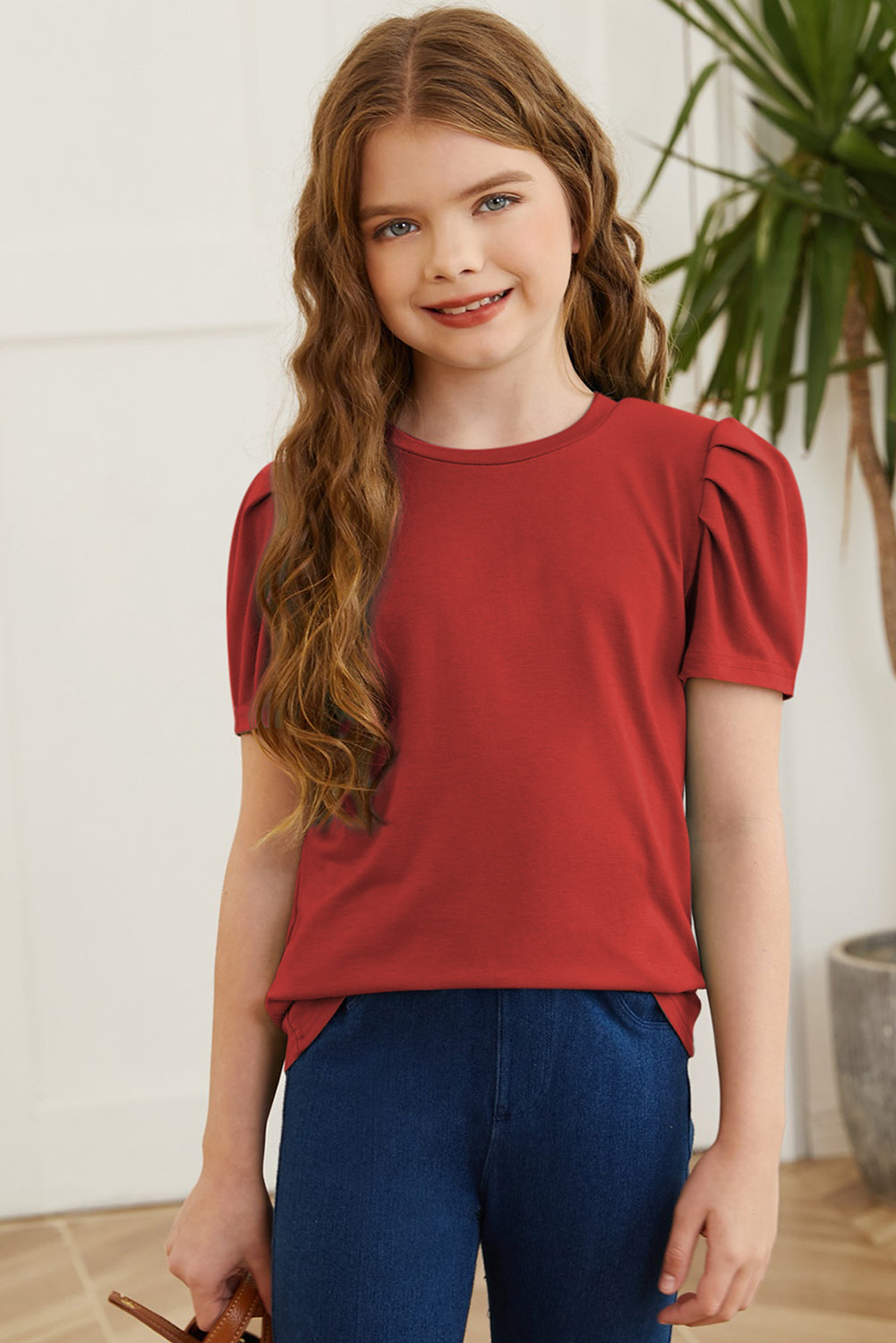 round neck puff sleeve t shirt — stylish clothing for kids