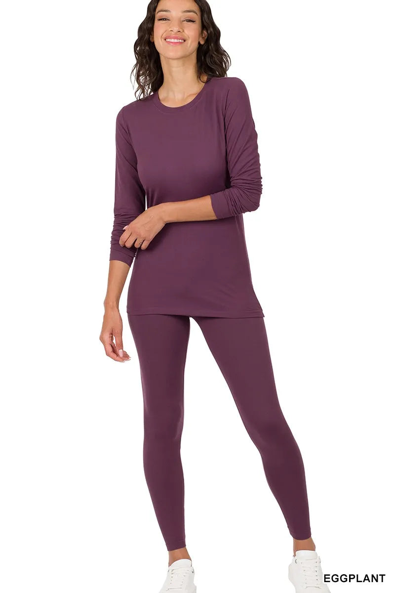 women's pants: zenana microfiber round neck top and leggings set | d shown as women’s outerwear