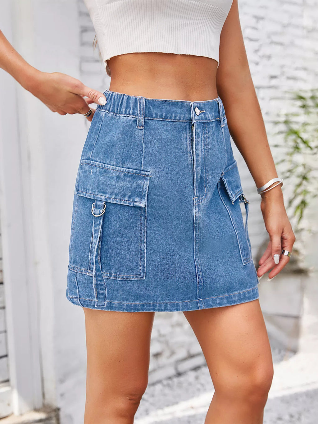 women's casual cargo denim skirt - extra view
