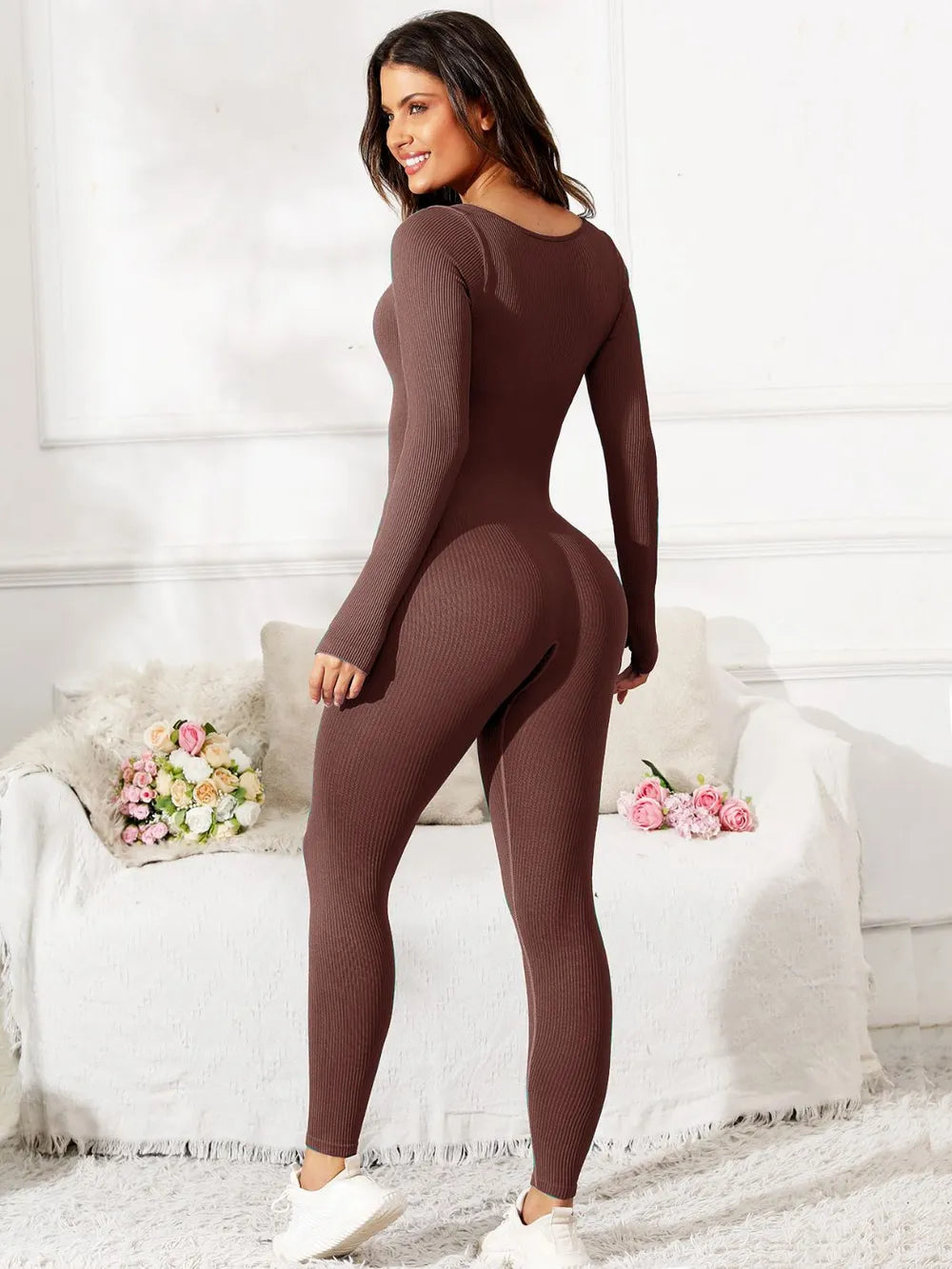 women's scoop neck long sleeve active jumpsuit - product detail
