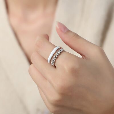 Enamel 18K Gold-Plated Open Ring White 7