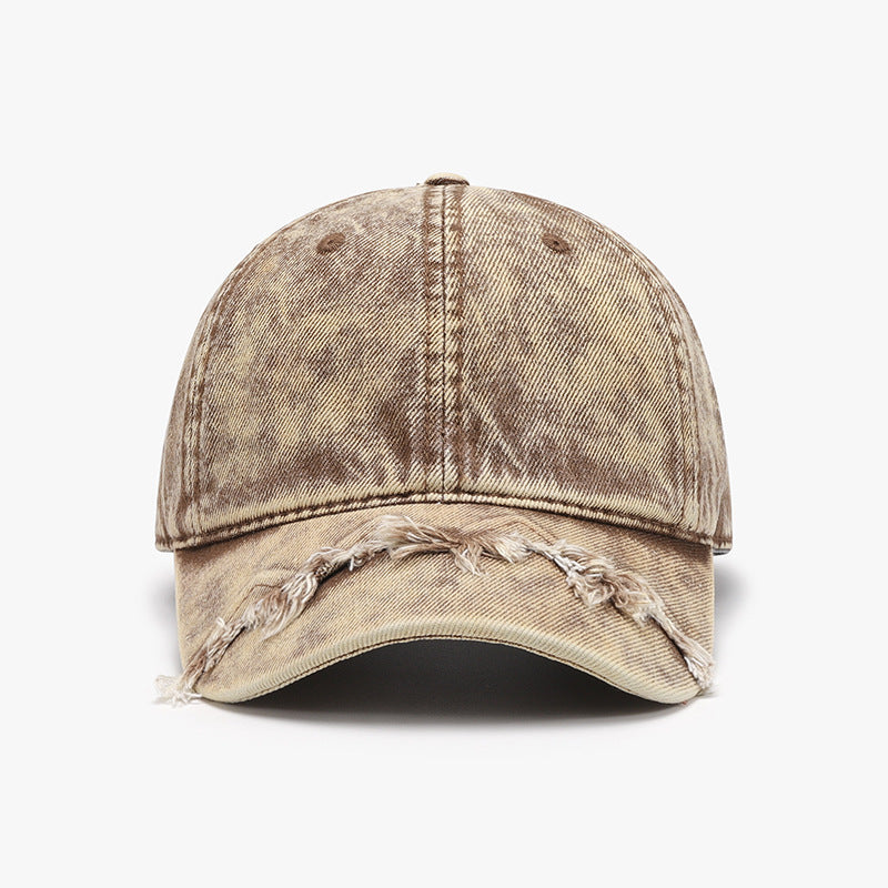 Fringe Adjustable Cotton Baseball Cap Tan One Size