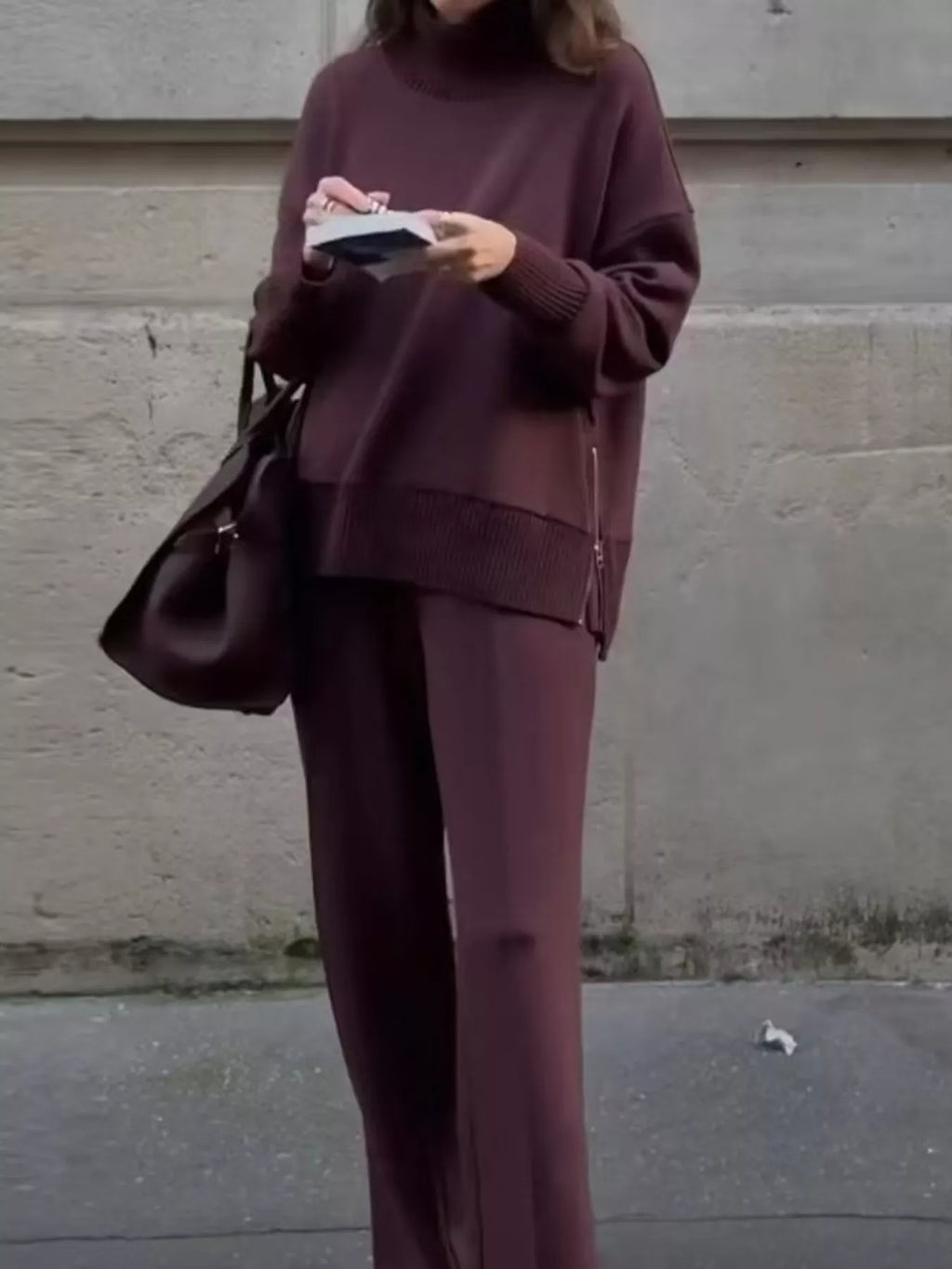 women's turtleneck side zipper sweatshirt and pants set - second view