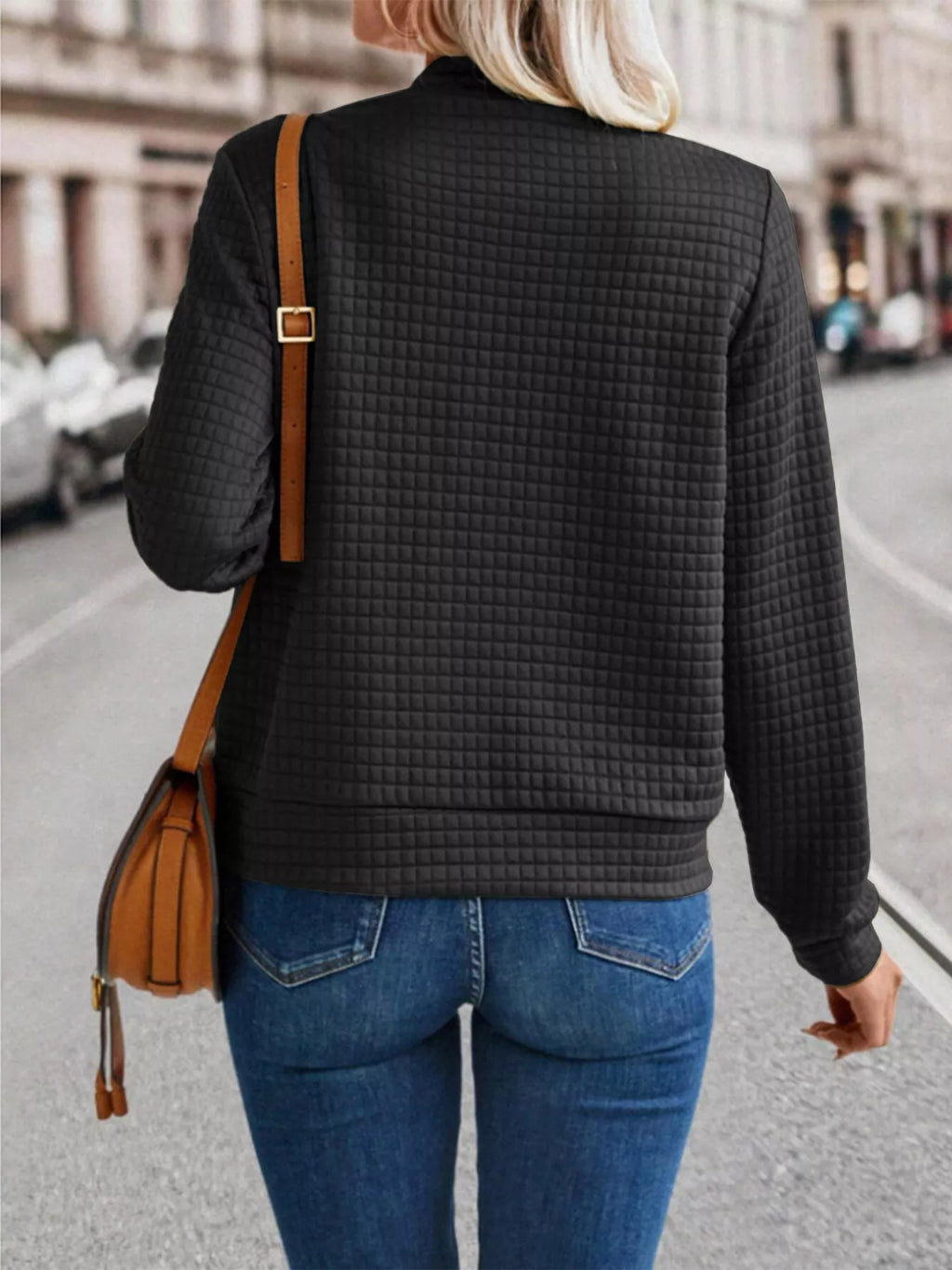 women's textured zip-up long sleeve jacket - product detail