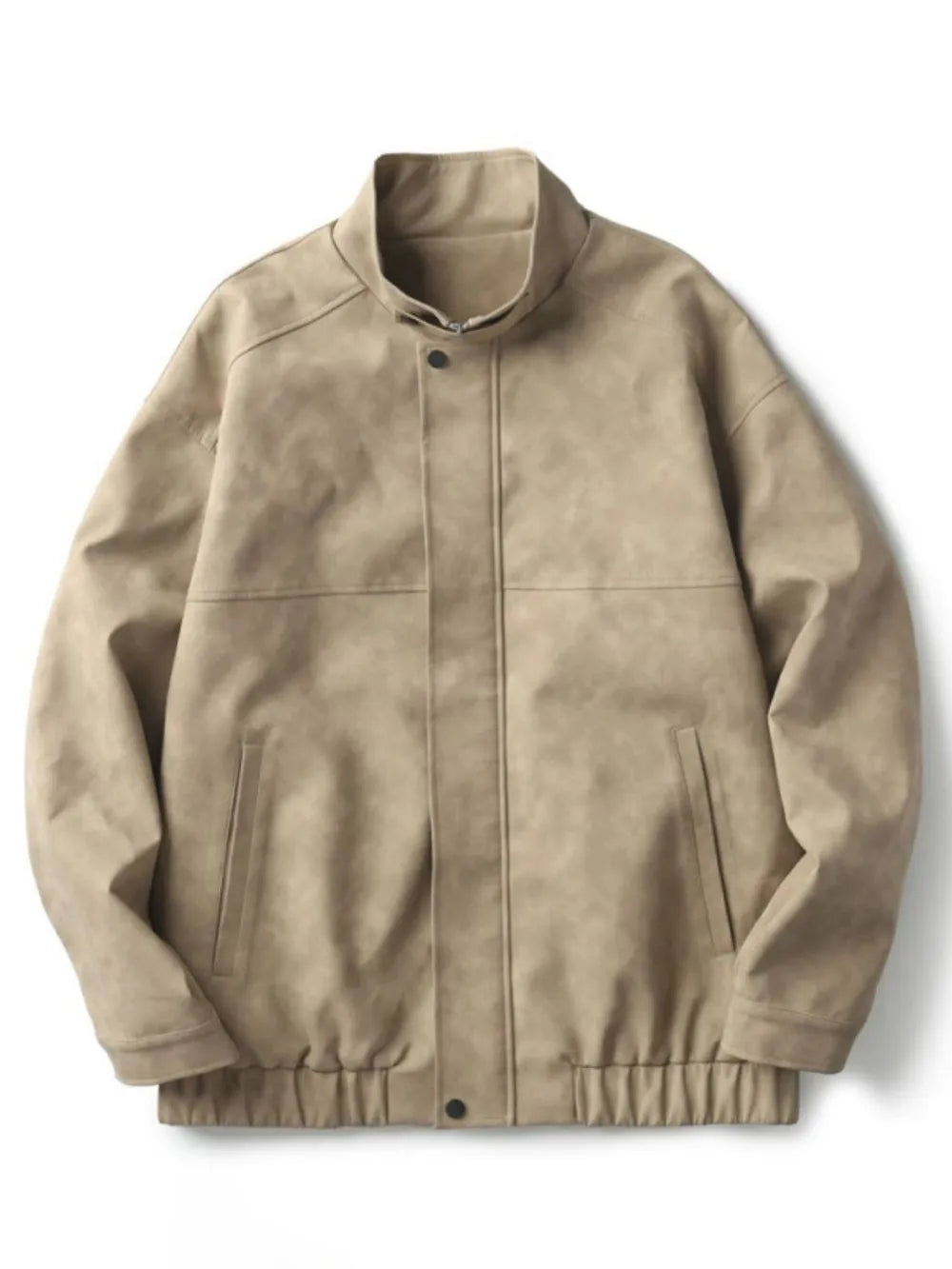 Men's Plus Size Zip Up Stand Collar Biker Jacket Khaki