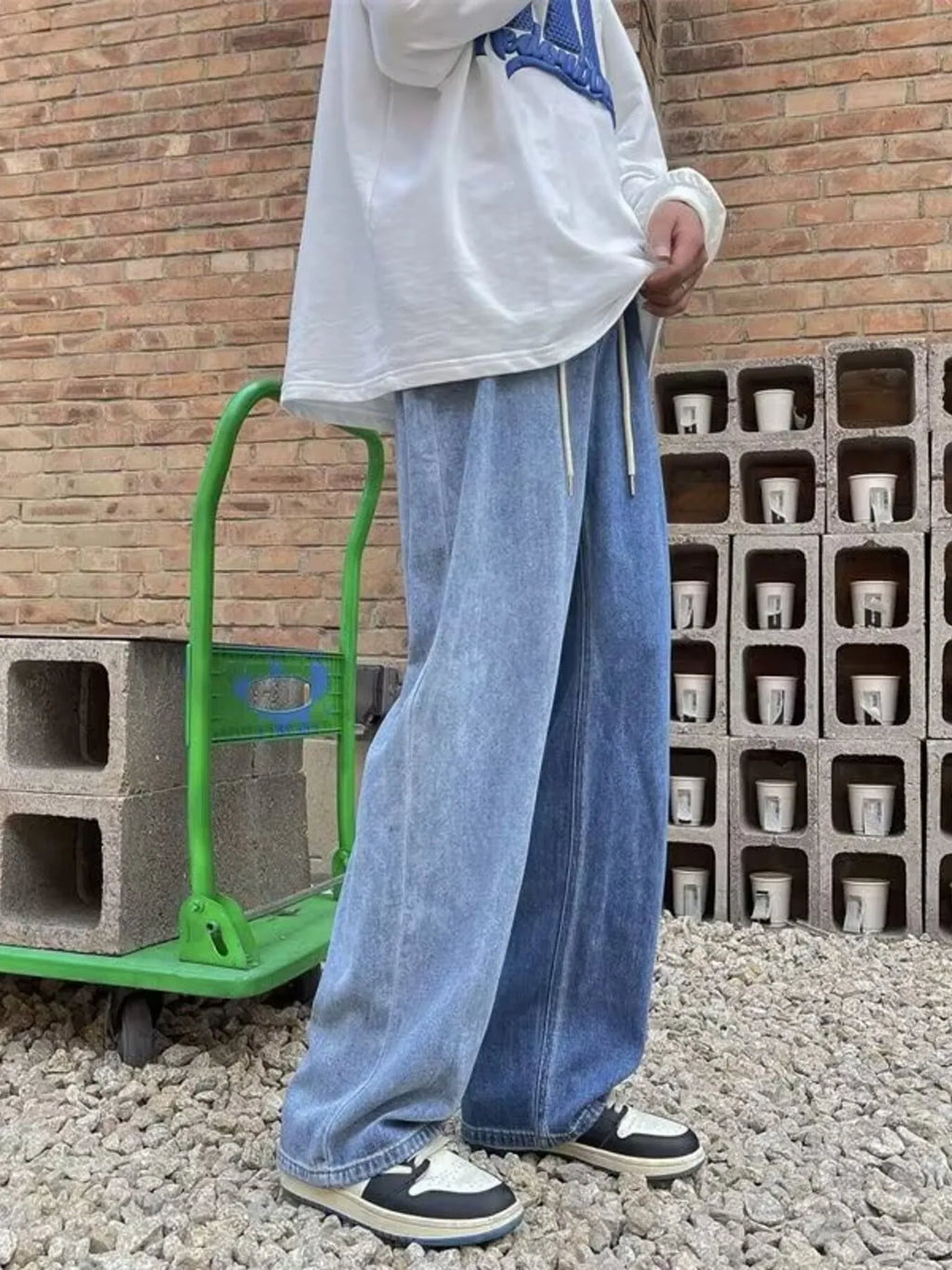 men's men's full size ripped wide leg jeans plus size - side view