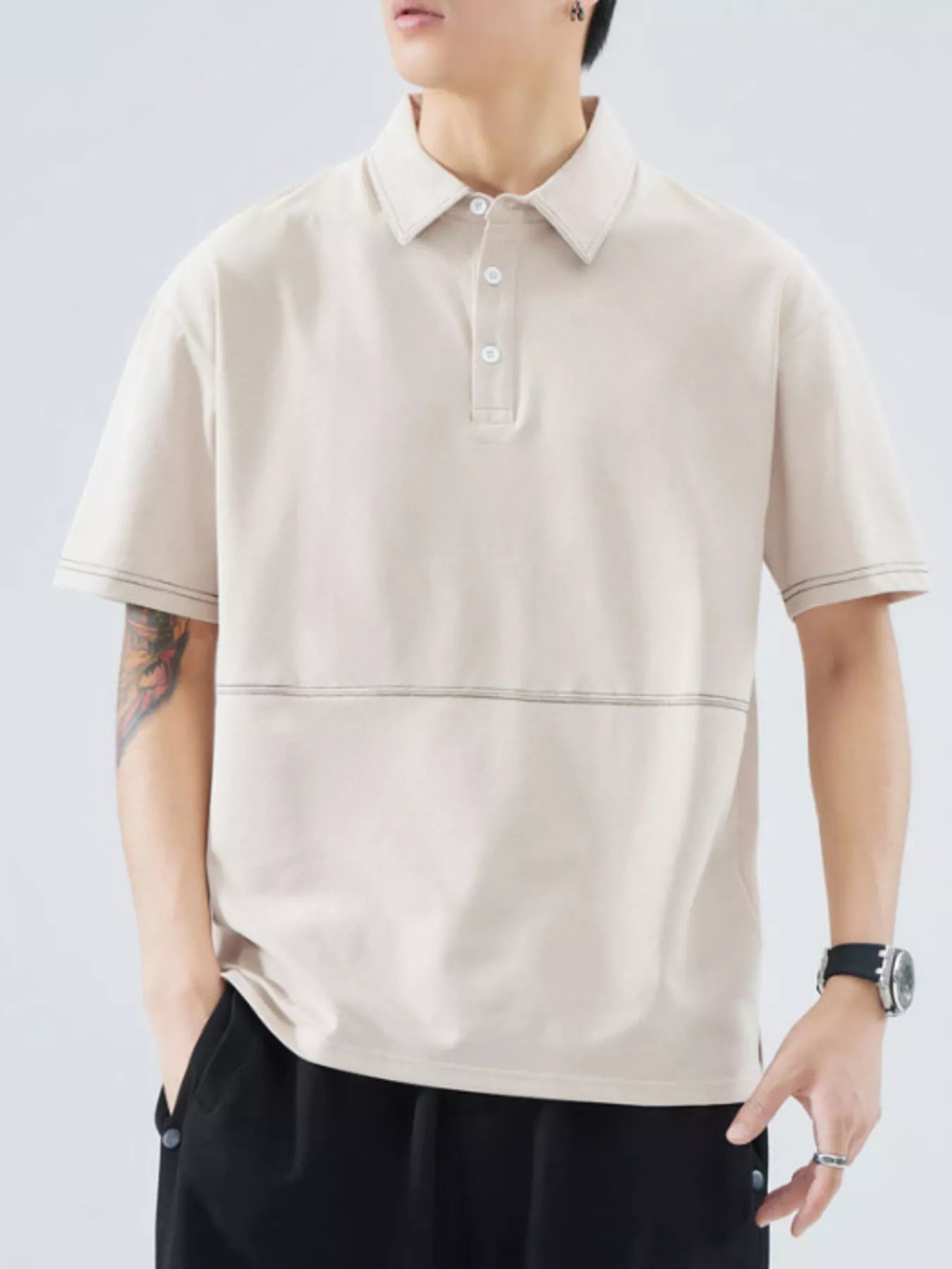 men's men's plus size casual half sleeve polo shirt - detail shot