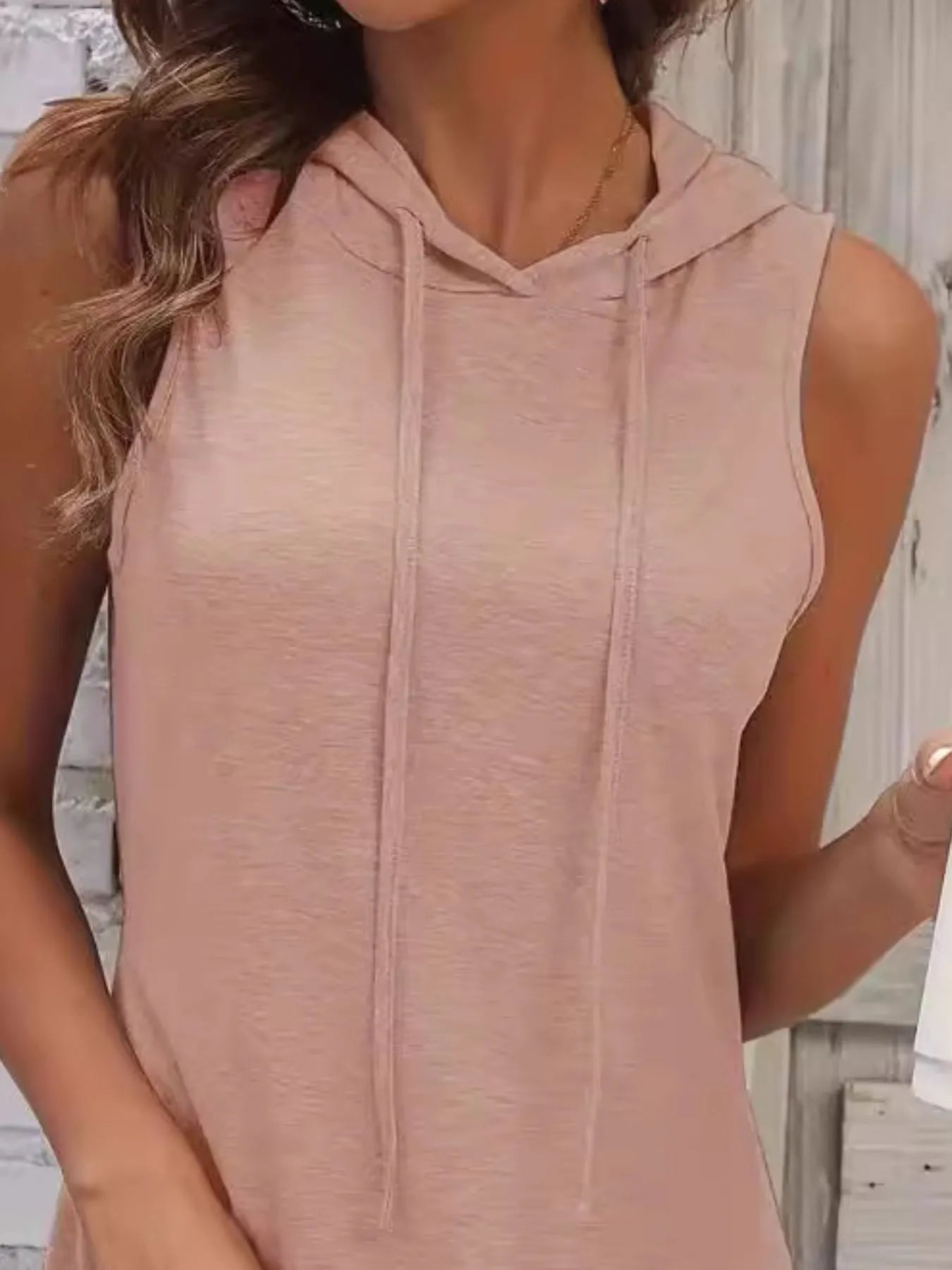 Full Size Drawstring Casual Sleeveless Hooded Mini Dress Plus Size
