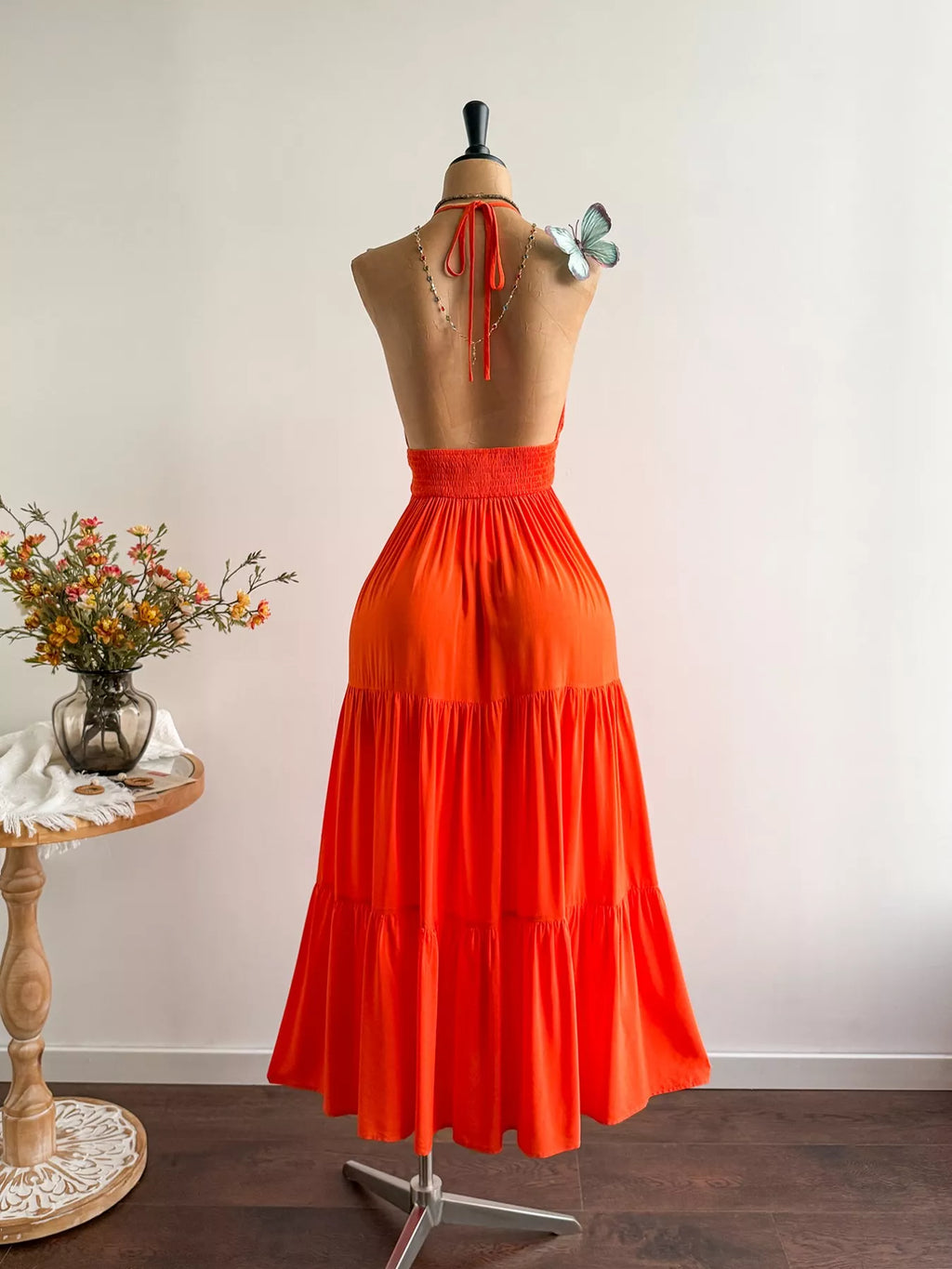 women's halter neck tiered dress - product detail