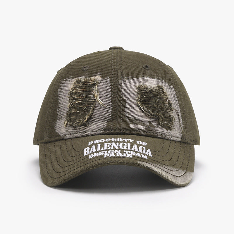 Distressed Letter Cotton Baseball Cap Taupe One Size