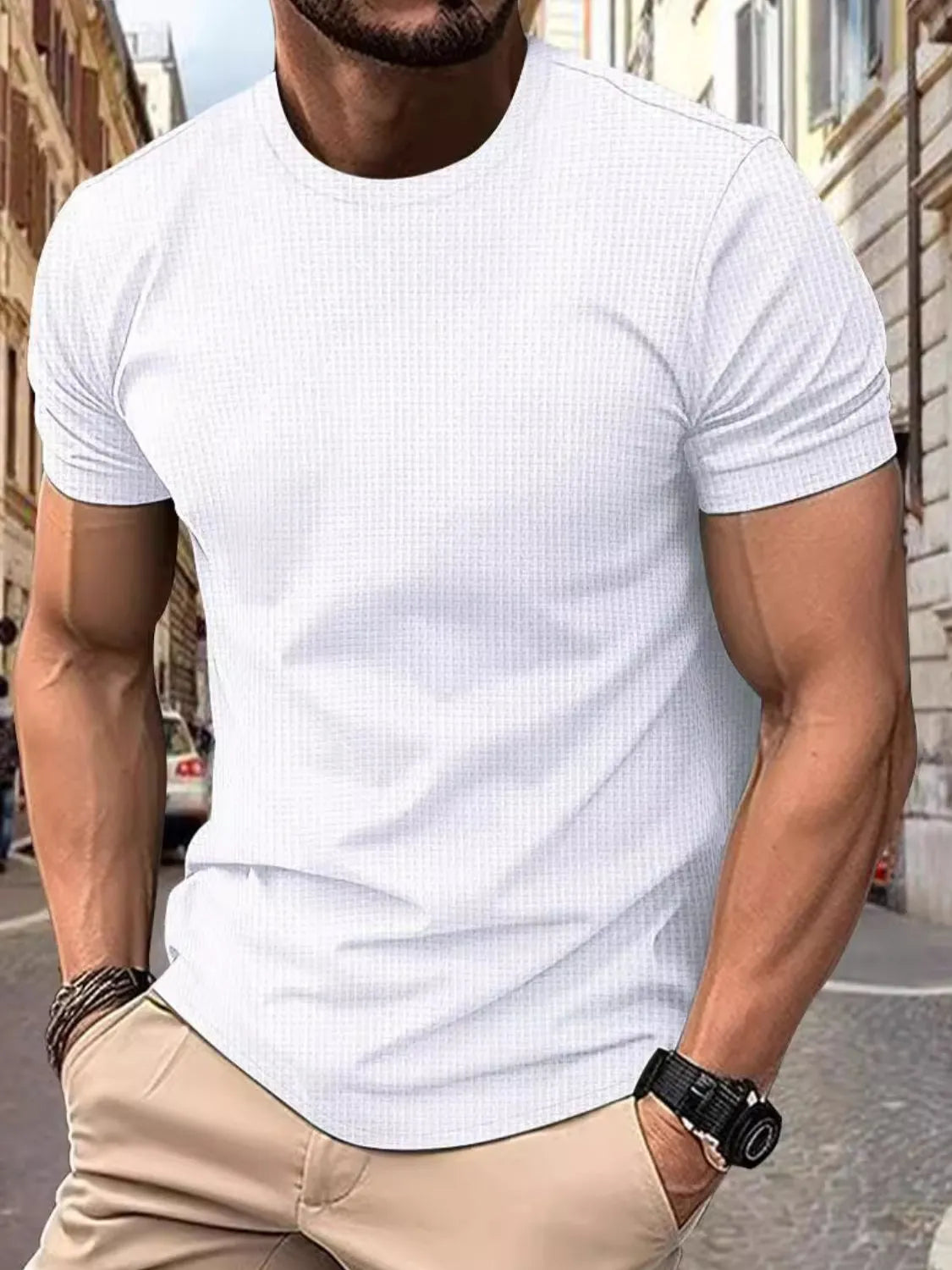 Men's Full Size Round Neck Short Sleeve T-Shirt Plus Size White