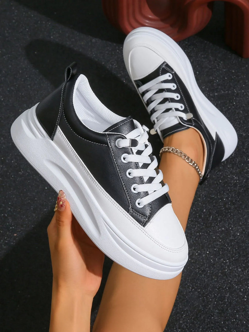 women's lace up platform sneakers - detail shot
