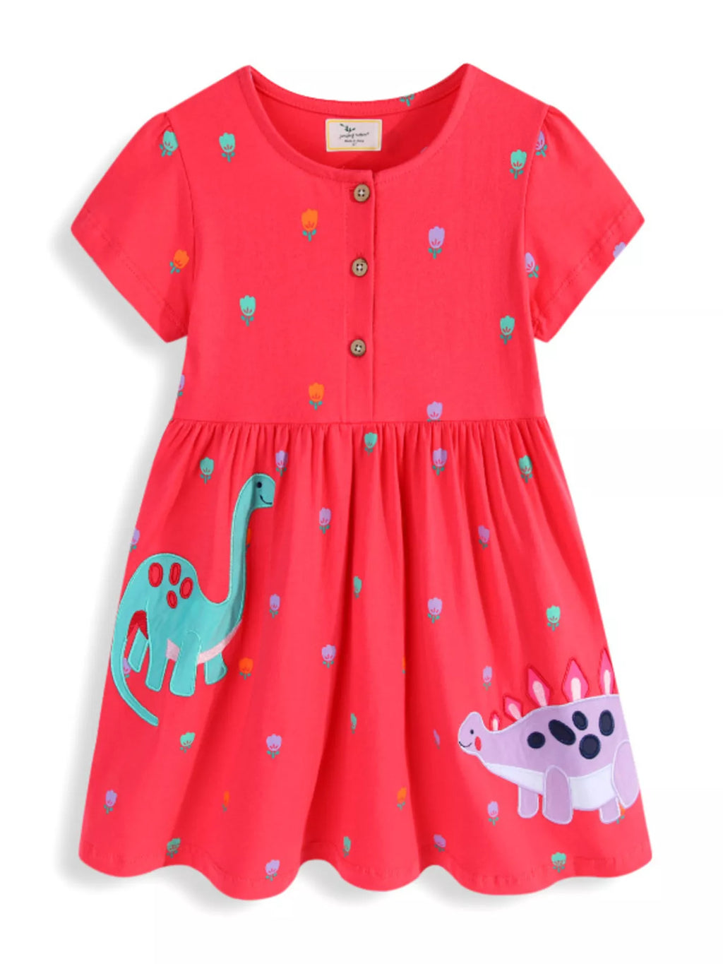 women's children's dinosaur button-front dress - alternate angle