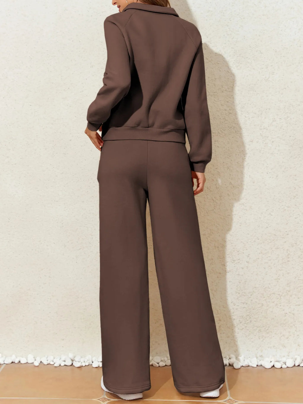 women's collared sweatshirt and high waist pants active set - extra view