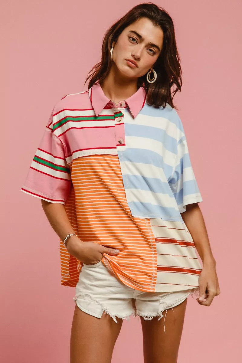 women's bibi mix and match stripe color block shirt - additional image