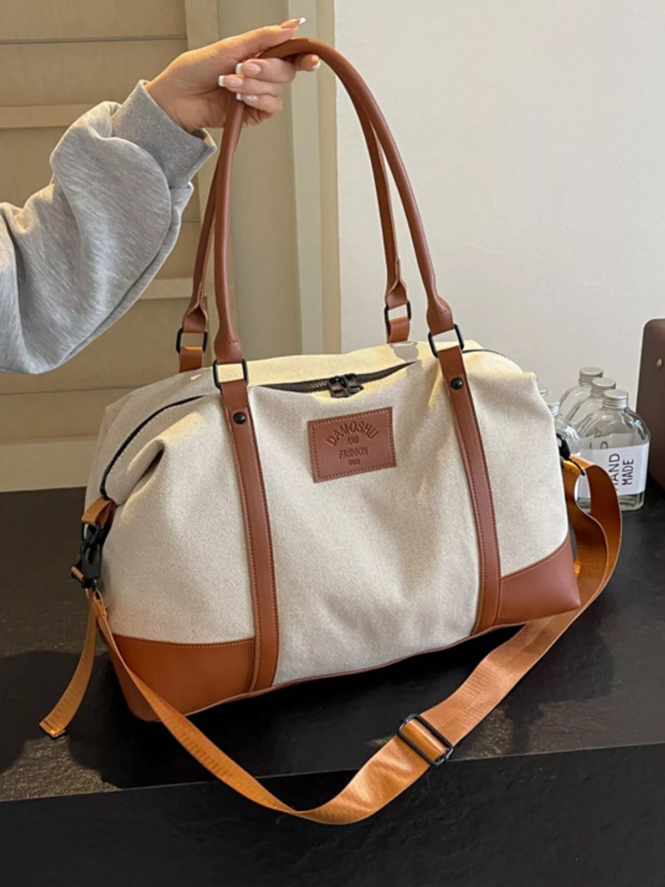 women's canvas leather trim travel  bag - styling option