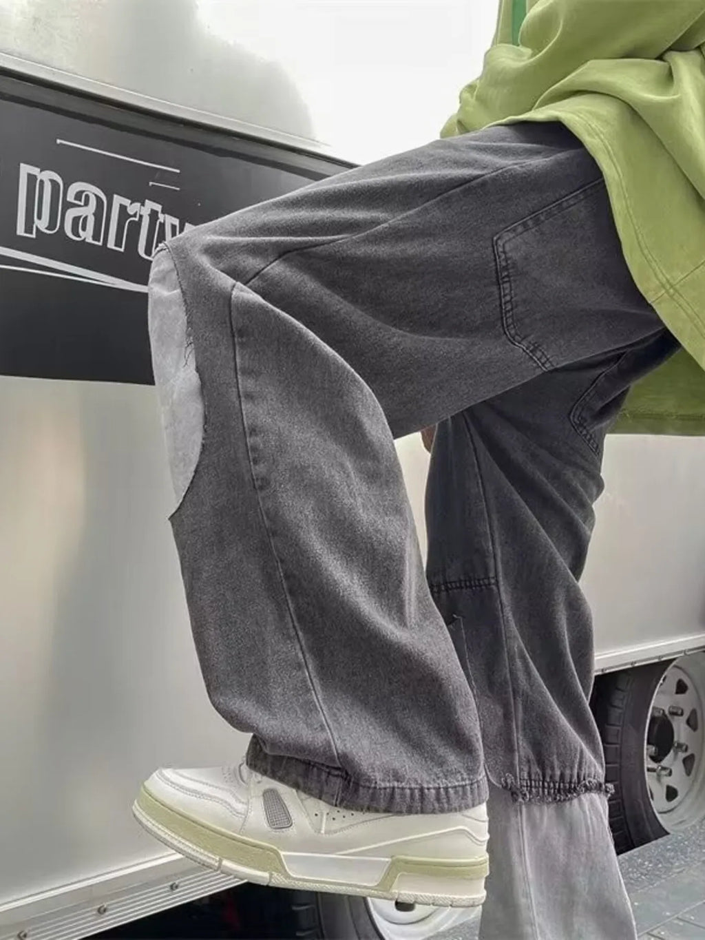 men's men's full size wide leg distressed jeans plus size - extra view