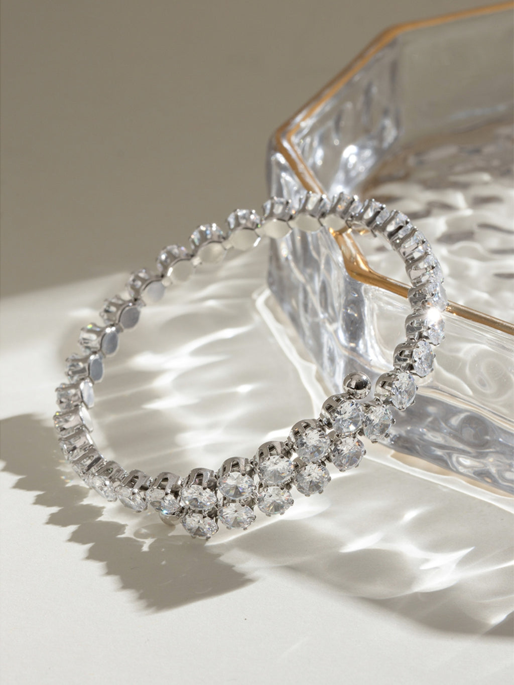 Stainless Steel Inlaid Zircon Bracelet Silver One Size