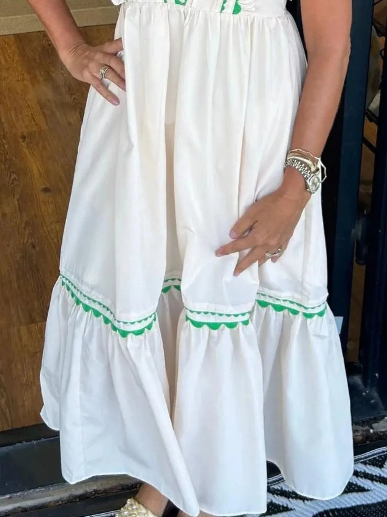 Full Size Contrast Trim Ruffled Cap Sleeve Dress Plus Size