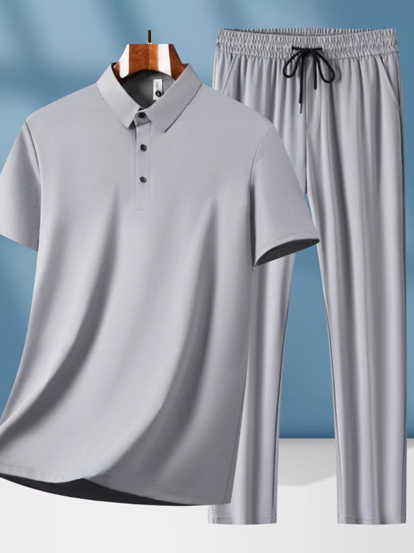 men's men's plus size button detail short sleeve top and pants set - front view