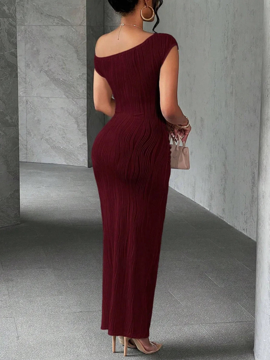 Textured Single Shoulder Maxi Dress – Donjane
