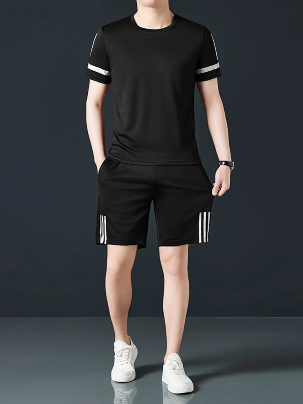 men's men's plus size round neck short sleeve top and shorts set - main product image