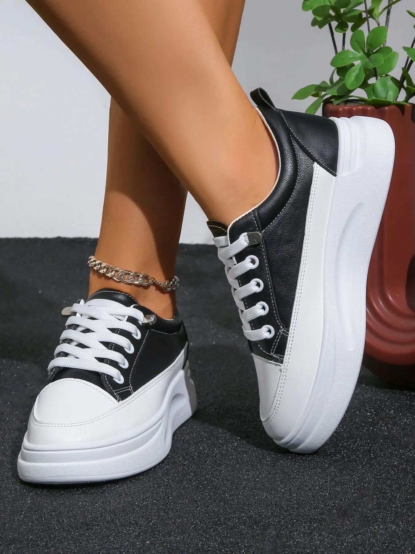 women's lace up platform sneakers - lifestyle shot