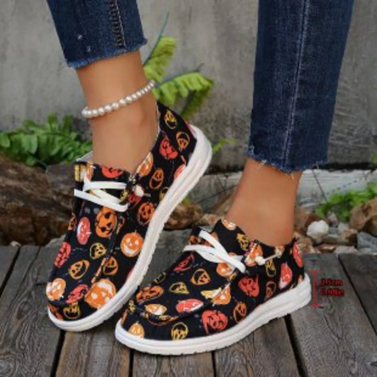 women's halloween pumpkin print round toe sneakers - main product image