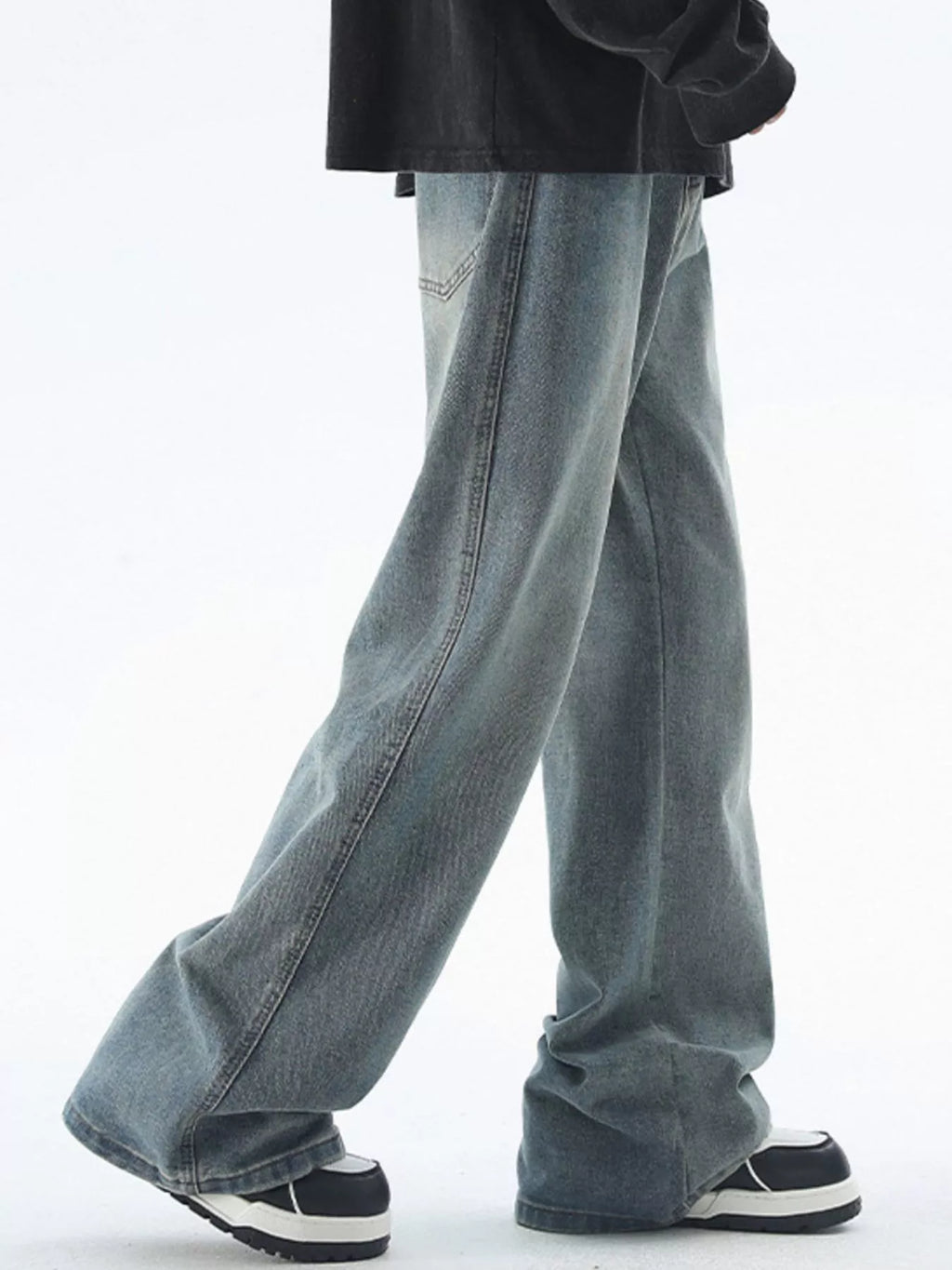 men's men's plus size vintage wash wide leg jeans - additional angle
