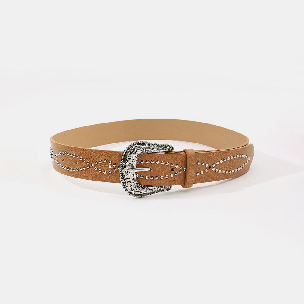 PU Leather Rhinestone Belt Caramel