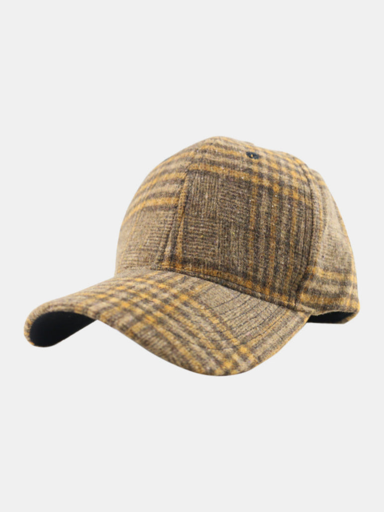 Plaid Adjustable Cotton Baseball Cap Khaki One Size