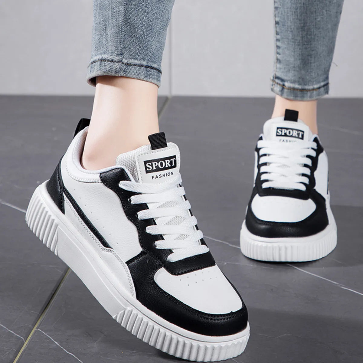 women's lace up contrast platform sneakers - alternate angle