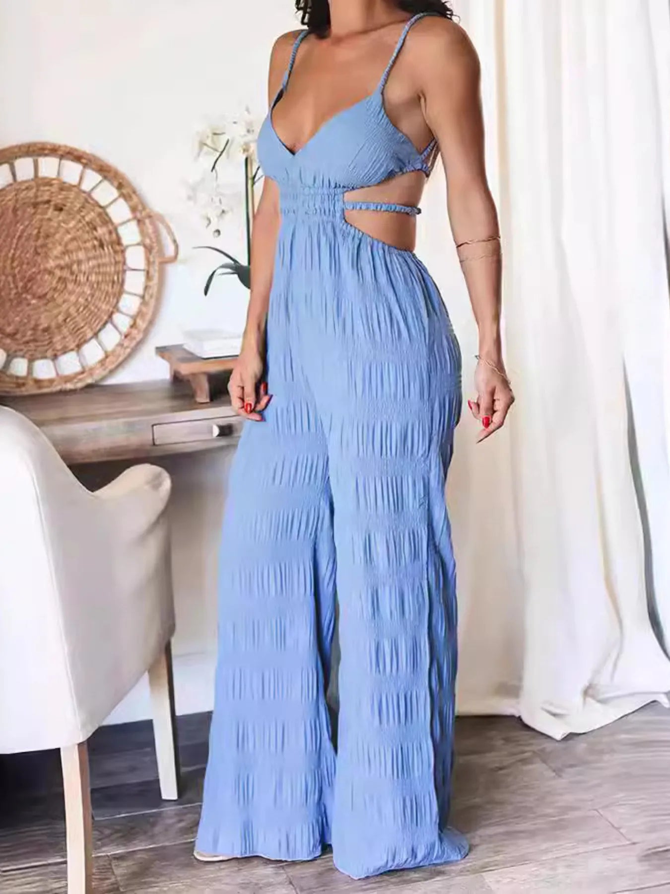 Cut-Out Wide Leg Jumpsuit Blue