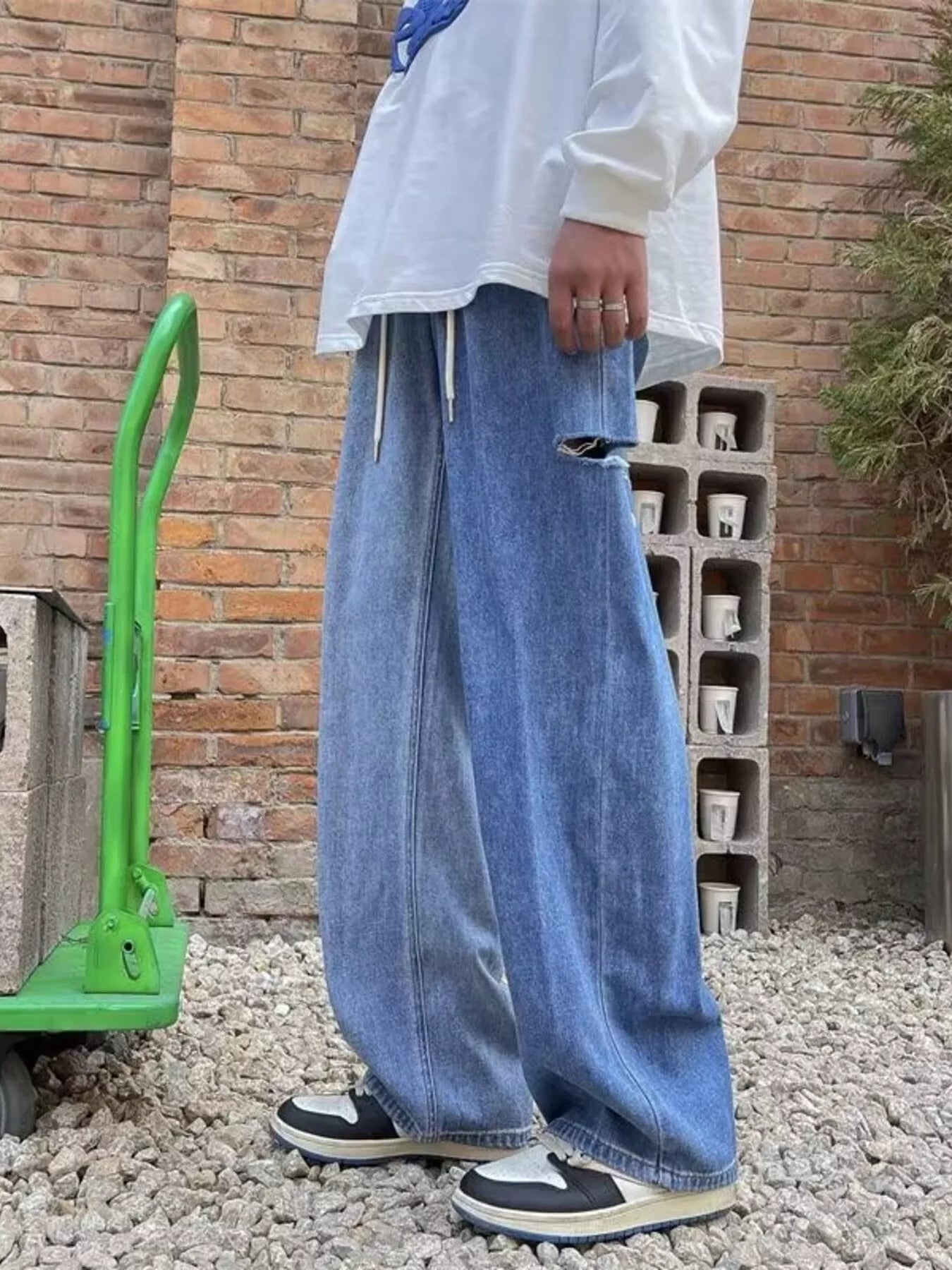men's men's full size ripped wide leg jeans plus size - product showcase