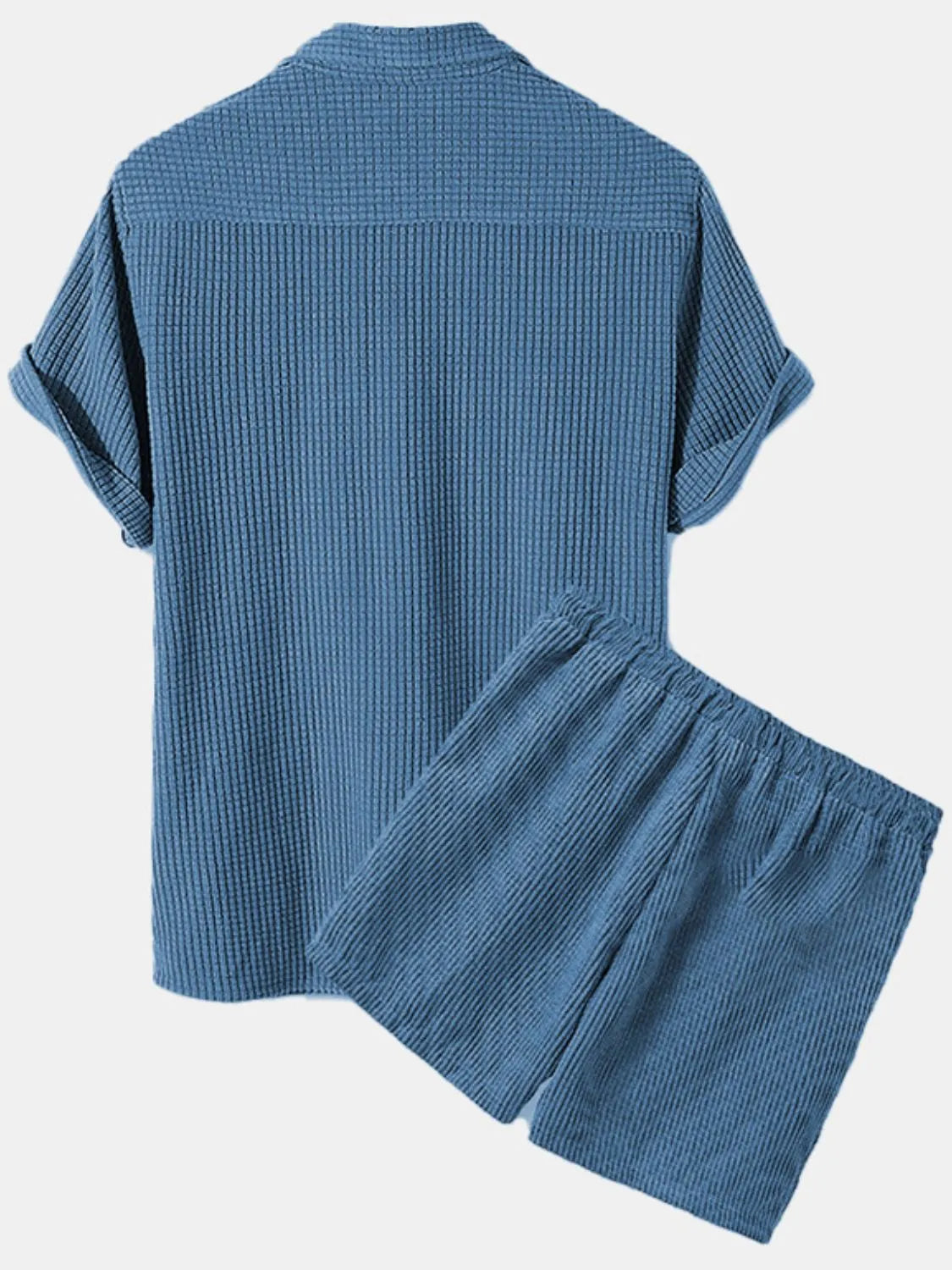men's men's full size button detail short sleeve top and shorts set plus size - additional image