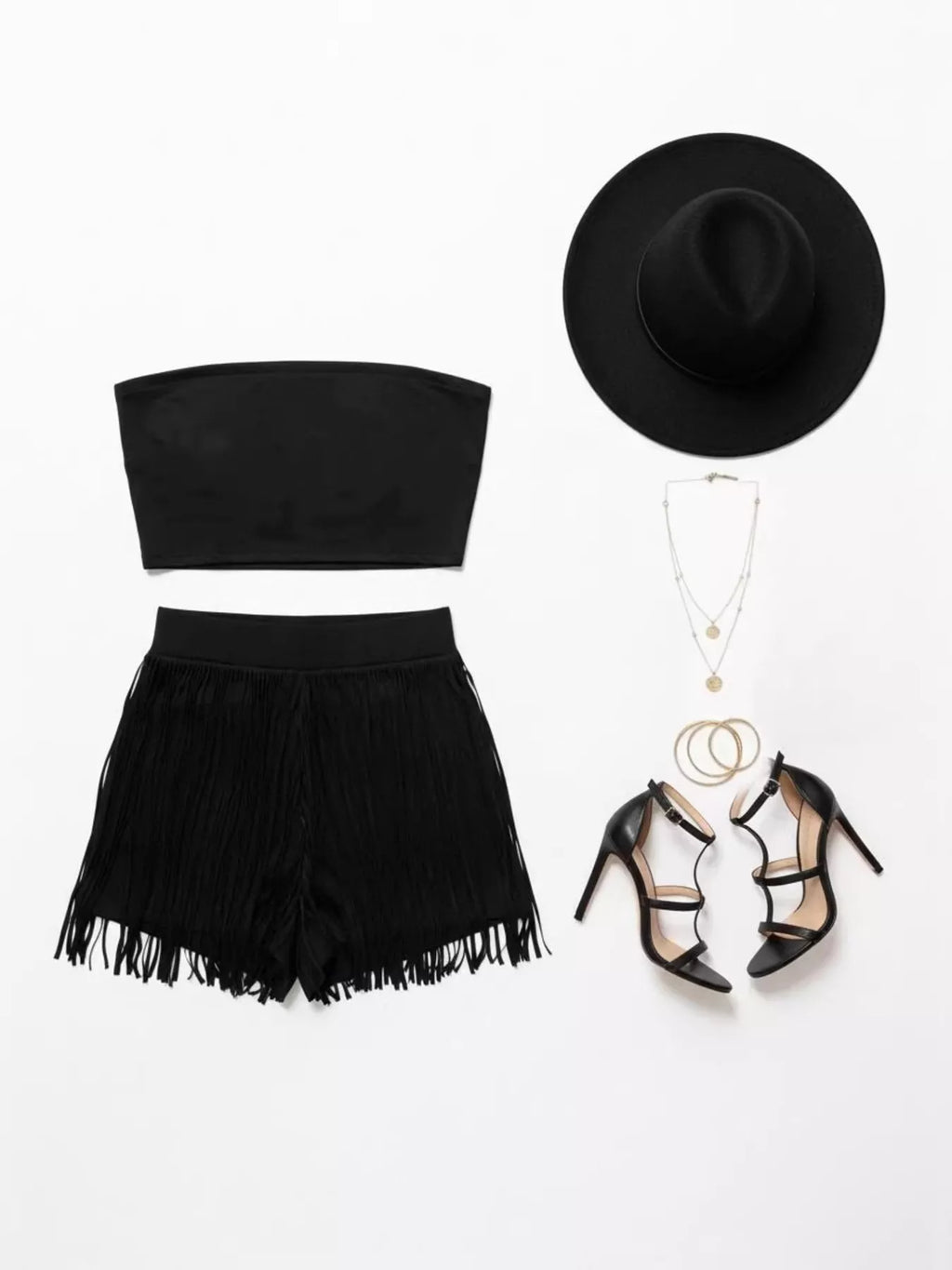 women's tube top and fringe shorts set - product detail