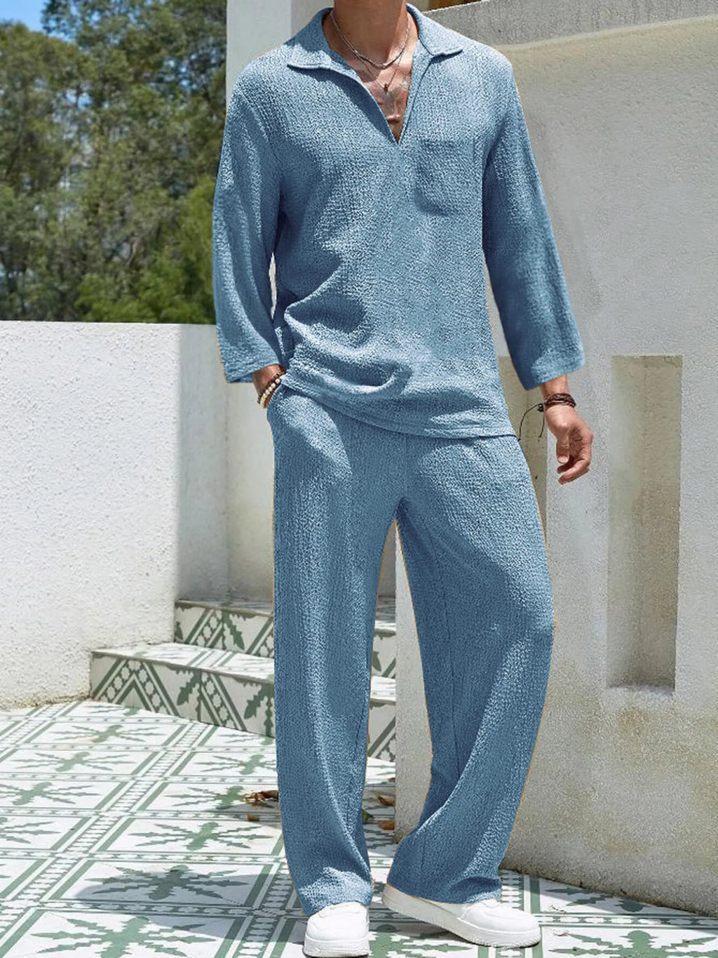 men's men's plus size long sleeve top and pants set - main product image