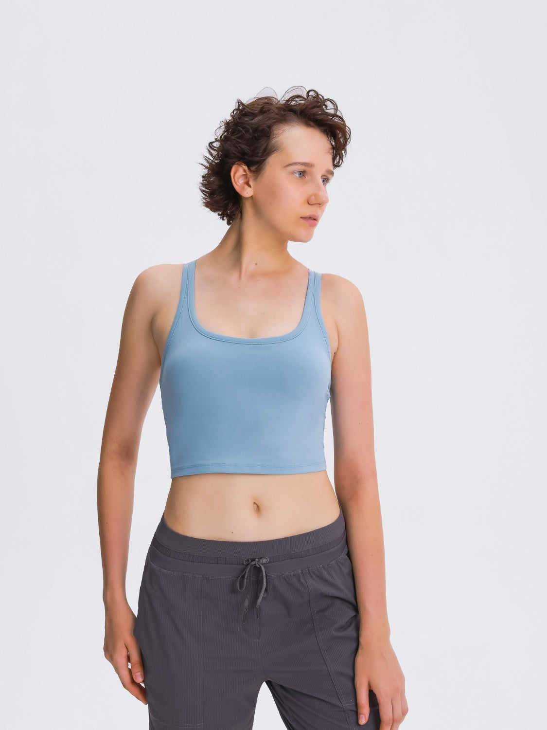 Millennia Scoop Neck Active Tank with Detachable Chest Pads Light Blue