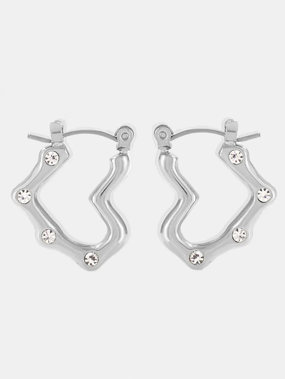 Stainless Steel Heart Earrings Silver White One Size